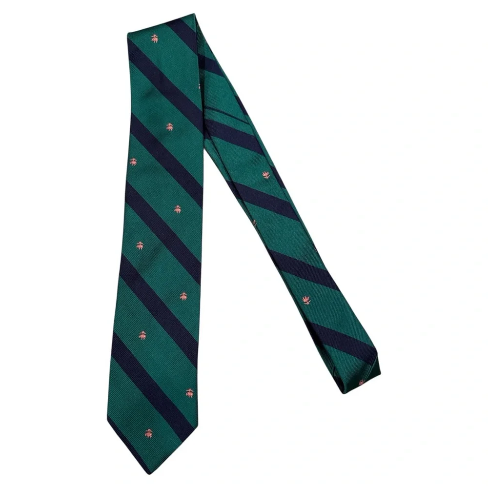 Brooks Brothers Men’s Repp Tie Green Navy Pink Embroidered Sheep‎ Logo